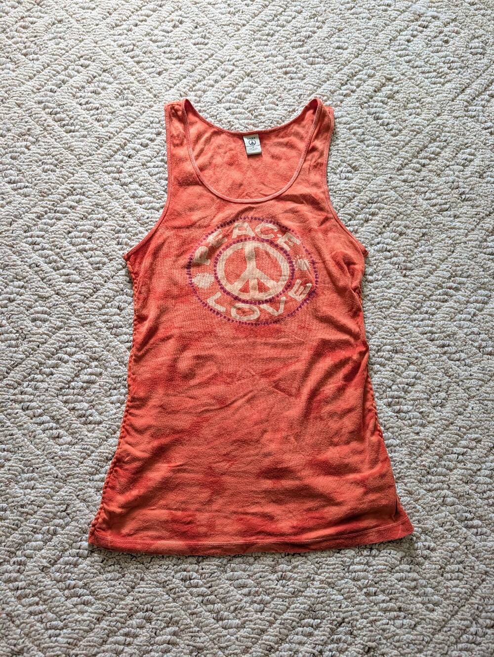 Vintage Y2K 2000s Orange Tie Dye Lucky Brand Peace Sign Love Graphic Tank Top